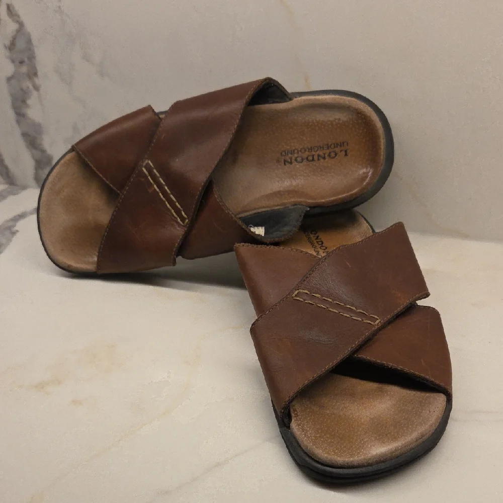 London Underground Holt Brown Leather Slide Sandals Sz 11